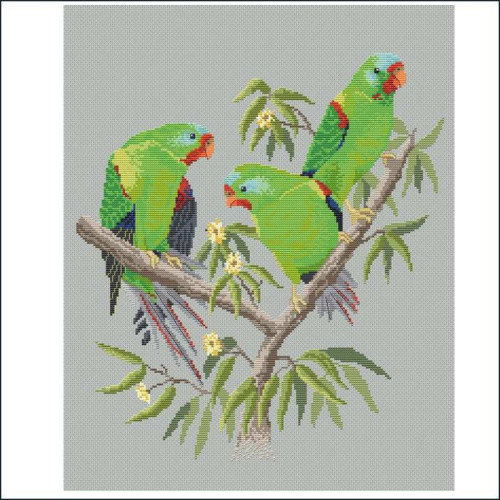 Swift Parrots counted cross stitch chart or kit by Maureen Maguire